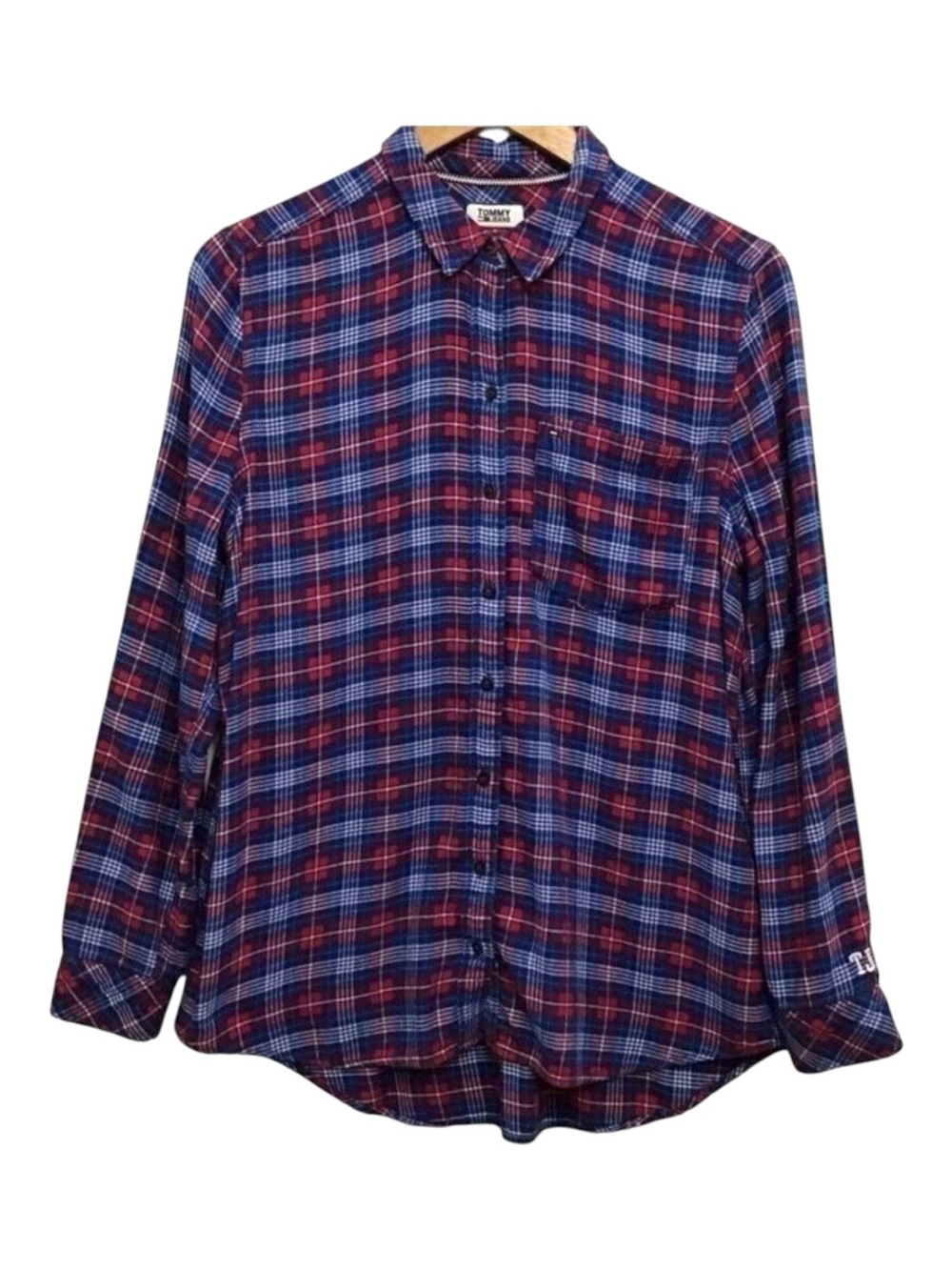 TOMMY Hilfiger flanel plaid button down shirt red blue white long sleeves medium